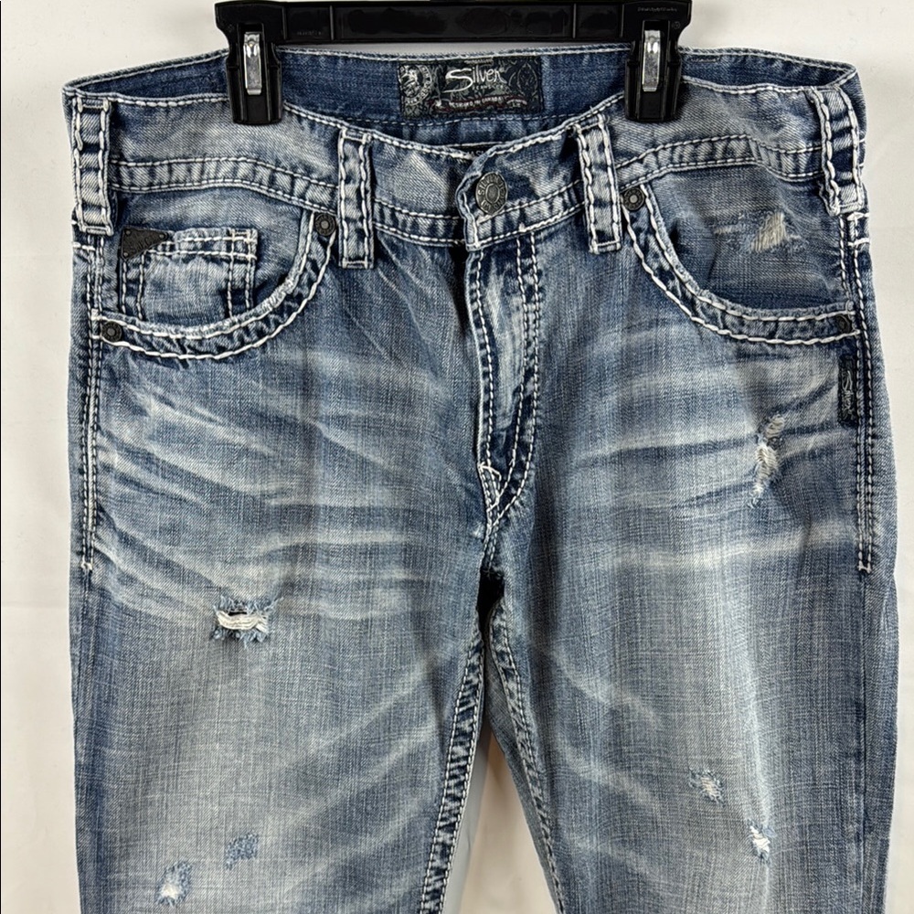 Silver Co Men's Light Blue Nash straight-leg Distressed Jeans Size 34 - Picture 2 of 14
